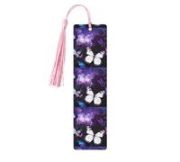 Lot de 5 marque-pages en bois avec pompons colorés en forme de papillons blancs et violets pour les amateurs de livres, cadeaux inhabituels pour hommes et femmes