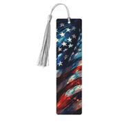 Lot de 5 marque-pages en bois avec pompons, drapeau américain en feu d'artifice du 4 juillet, fournitures d'étude uniques cadeaux pour les lecteurs