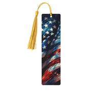 Lot de 5 marque-pages en bois avec pompons, drapeau américain en feu d'artifice du 4 juillet, fournitures d'étude uniques cadeaux pour les lecteurs