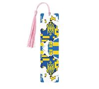 Lot de 5 marque-pages en bois avec pompons, drapeau de l'Ukraine, impression carte 01, cadeaux pour homme et femme