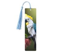 Lot de 5 marque-pages en bois avec pompons en forme de cacatoès, oiseau et fleur