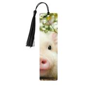 Lot de 5 marque-pages en bois avec pompons en forme de fleur de viol et de cochon - Cadeaux pour homme et femme