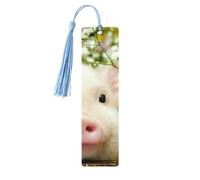 Lot de 5 marque-pages en bois avec pompons en forme de fleur de viol et de cochon - Cadeaux pour homme et femme