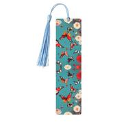 Lot de 5 marque-pages en bois avec pompons en forme de poule et papillons volants parmi les fleurs pour femme