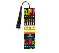 Lot de 5 marque-pages en bois avec pompons et inscription « Happy Birthday » - Cadeau pour homme et femme