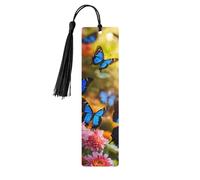 Lot de 5 marque-pages en bois avec pompons et papillons bleus et fleurs, cadeaux pour les amateurs de livres