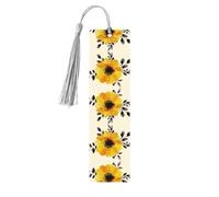 Lot de 5 marque-pages en bois avec pompons, imprimé fleur jaune, cadeaux pour les enseignants et les amateurs de livres