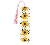 Lot de 5 marque-pages en bois avec pompons, imprimé fleur jaune, cadeaux pour les enseignants et les amateurs de livres