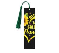 Lot de 5 marque-pages en bois avec pompons, inscription « Blessed to Be Called Nana » - Motif tournesol - Cadeaux pour homme et femme