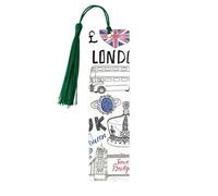 Lot de 5 marque-pages en bois avec pompons, marque-pages avec inscription « I Love London », cadeaux pour homme et femme
