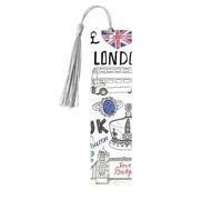 Lot de 5 marque-pages en bois avec pompons, marque-pages avec inscription « I Love London », cadeaux pour homme et femme