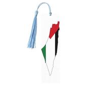 Lot de 5 marque-pages en bois avec pompons, motif carte de la Palestine, cadeaux pour les amateurs de livres