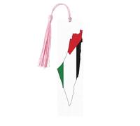 Lot de 5 marque-pages en bois avec pompons, motif carte de la Palestine, cadeaux pour les amateurs de livres