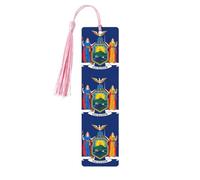 Lot de 5 marque-pages en bois avec pompons, motif drapeau de l'État de New York, cadeaux pour les amateurs de livres