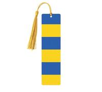 Lot de 5 marque-pages en bois avec pompons Motif drapeau de l'Ukraine