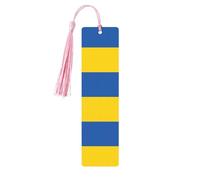 Lot de 5 marque-pages en bois avec pompons Motif drapeau de l'Ukraine