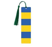 Lot de 5 marque-pages en bois avec pompons Motif drapeau de l'Ukraine