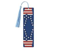 Lot de 5 marque-pages en bois avec pompons, motif drapeau des États-Unis, cadeau pour les enseignants et les amateurs de lecture