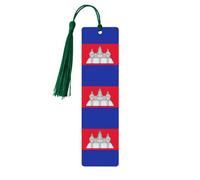 Lot de 5 marque-pages en bois avec pompons, motif drapeau du Cambodge