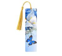Lot de 5 marque-pages en bois avec pompons - Motif fleurs et papillons - Cadeaux pour les amateurs de livres