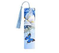 Lot de 5 marque-pages en bois avec pompons - Motif fleurs et papillons - Cadeaux pour les amateurs de livres