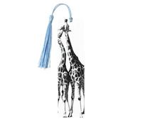 Lot de 5 marque-pages en bois avec pompons, motif girafe africaine, marque-pages, cadeaux pour homme et femme