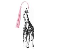 Lot de 5 marque-pages en bois avec pompons, motif girafe africaine, marque-pages, cadeaux pour homme et femme