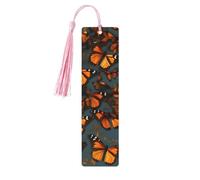 Lot de 5 marque-pages en bois avec pompons, motif papillons monarques oranges, cadeaux pour les amateurs de livres