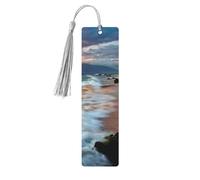 Lot de 5 marque-pages en bois avec pompons, motif plage Maui, coucher de soleil, vagues, nuages, cadeaux pour homme et femme