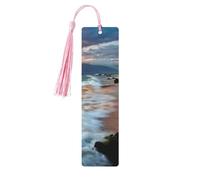Lot de 5 marque-pages en bois avec pompons, motif plage Maui, coucher de soleil, vagues, nuages, cadeaux pour homme et femme