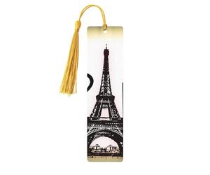Lot de 5 marque-pages en bois avec pompons - Motif Tour Eiffel - Amour Paris - Cadeaux pour les amateurs de livres