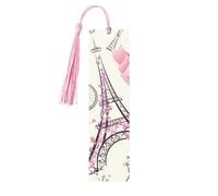 Lot de 5 marque-pages en bois avec pompons, motif Tour Eiffel de Paris, marque-pages, cadeaux pour homme et femme
