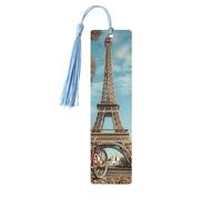 Lot de 5 marque-pages en bois avec pompons, motif tour Eiffel, marque-pages, cadeaux pour homme et femme