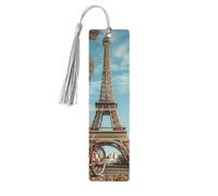 Lot de 5 marque-pages en bois avec pompons, motif tour Eiffel, marque-pages, cadeaux pour homme et femme