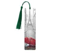 Lot de 5 marque-pages en bois avec pompons, motif Tour Eiffel, rue Paris, rue rouge, marque-pages, cadeaux pour homme et femme
