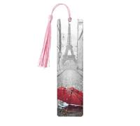 Lot de 5 marque-pages en bois avec pompons, motif Tour Eiffel, rue Paris, rue rouge, marque-pages, cadeaux pour homme et femme