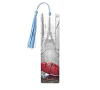 Lot de 5 marque-pages en bois avec pompons, motif Tour Eiffel, rue Paris, rue rouge, marque-pages, cadeaux pour homme et femme