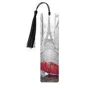 Lot de 5 marque-pages en bois avec pompons, motif Tour Eiffel, rue Paris, rue rouge, marque-pages, cadeaux pour homme et femme