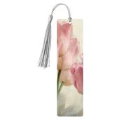 Lot de 5 marque-pages en bois avec pompons, motif tulipes roses, marque-pages, cadeaux pour homme et femme