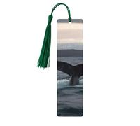 Lot de 5 marque-pages en bois avec pompons vintage en bois avec queue de baleine à bosse faits à la main pour lire des marque-pages en bois à suspendre pour les amateurs de livres