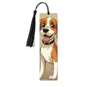 Lot de 5 marque-pages en bois avec pompons vintage en bois de dessin animé Beagle Chiens fantaisie faits à la main pour lire des marqueurs de page en bois à suspendre pour les amateurs de livres