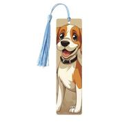 Lot de 5 marque-pages en bois avec pompons vintage en bois de dessin animé Beagle Chiens fantaisie faits à la main pour lire des marqueurs de page en bois à suspendre pour les amateurs de livres