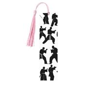 Lot de 5 marque-pages en bois avec silhouettes d'arts martiaux avec pompons, fournitures d'étude uniques, cadeaux pour lecteurs