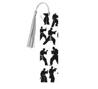 Lot de 5 marque-pages en bois avec silhouettes d'arts martiaux avec pompons, fournitures d'étude uniques, cadeaux pour lecteurs