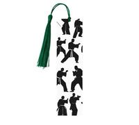 Lot de 5 marque-pages en bois avec silhouettes d'arts martiaux avec pompons, fournitures d'étude uniques, cadeaux pour lecteurs