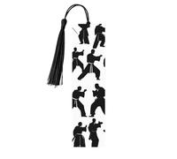 Lot de 5 marque-pages en bois avec silhouettes d'arts martiaux avec pompons, fournitures d'étude uniques, cadeaux pour lecteurs