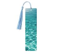 Lot de 5 marque-pages en bois bleu turquoise avec pompons bleu ciel imprimés double face - Marque-pages - Accessoires de livre - Cadeau pour les amateurs de livres - Pour homme et femme