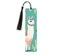 Lot de 5 marque-pages en bois d'alpaga cactus - Fait à la main - Imprimé double face - Avec pompons noirs - Accessoires de livre - Cadeau pour les amateurs de livres, femmes et hommes