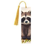 Lot de 5 marque-pages en bois de raton laveur, faits à la main, imprimés recto-verso, avec pompons dorés, accessoires de livre, cadeau pour les amateurs de livres, femmes et hommes