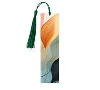 Lot de 5 marque-pages en bois de style moderne du milieu du siècle, faits à la main, imprimés double face, avec pompons vert foncé, accessoires de livre, cadeau pour les amateurs de livres, femmes et